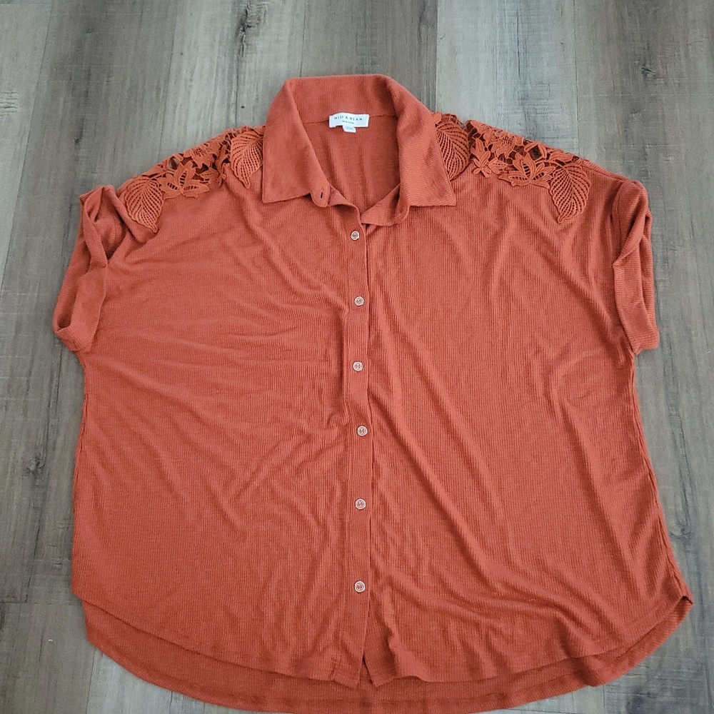Orange Lace Shoulder Women's Top